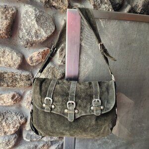 Abaco Paris Green Suede Flap-Over Shoulder Bag